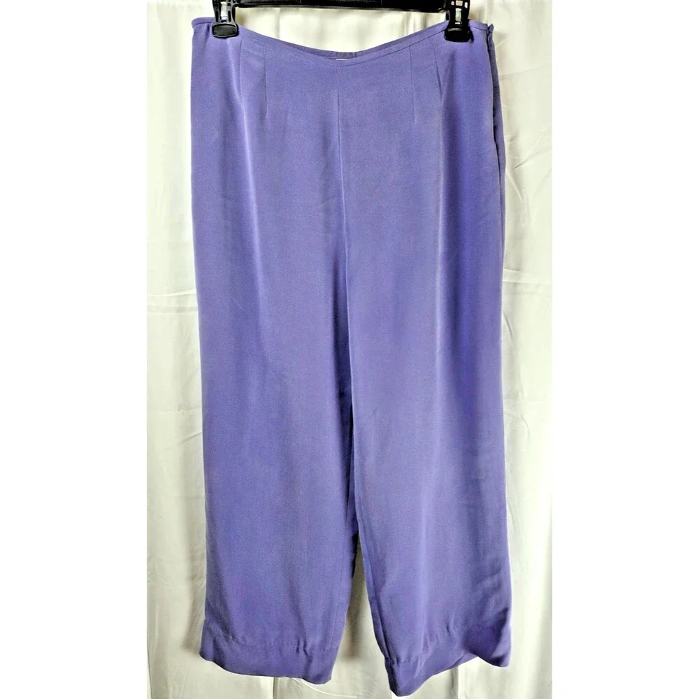 Lord & Taylor Petites 100% Silk Pants Women’s Size 14P Purple Wide Leg Dressy - Picture 2 of 9